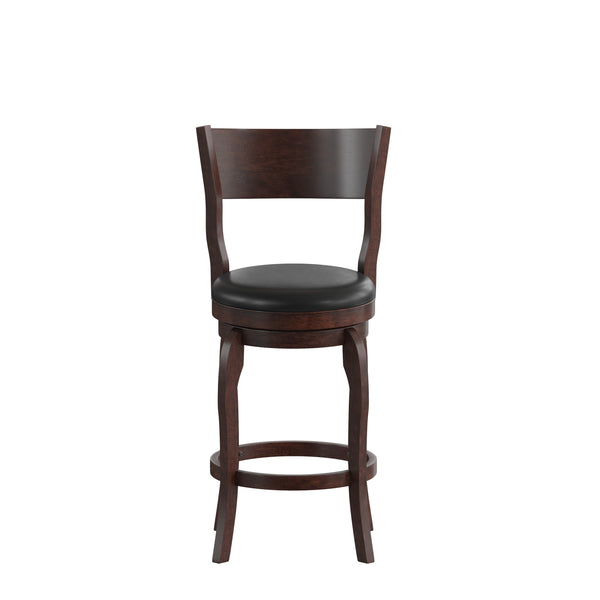 Black Vinyl/Espresso Frame |#| Commercial Espresso & Black LeatherSoft Wooden Swivel Counter Stools