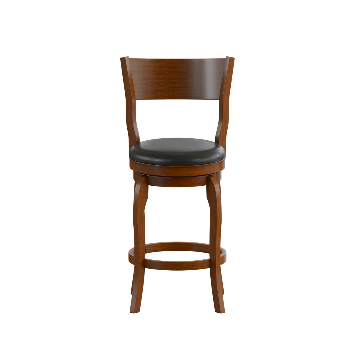 Black Vinyl/Antique Oak Frame |#| Commercial Antique Oak & Black LeatherSoft Wooden Swivel Counter Stools