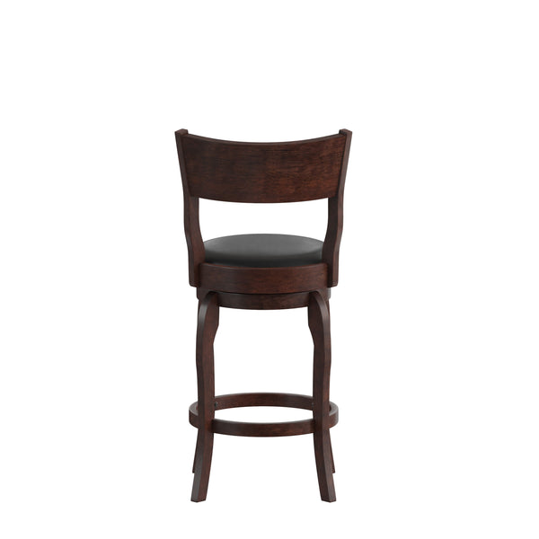 Black Vinyl/Espresso Frame |#| Commercial Espresso & Black LeatherSoft Wooden Swivel Counter Stools