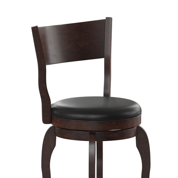 Black Vinyl/Espresso Frame |#| Commercial Espresso & Black LeatherSoft Wooden Swivel Counter Stools