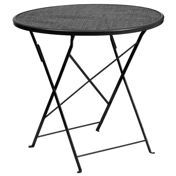 Black |#| 30inch Round Black Indoor-Outdoor Steel Folding Patio Table - Restaurant Table