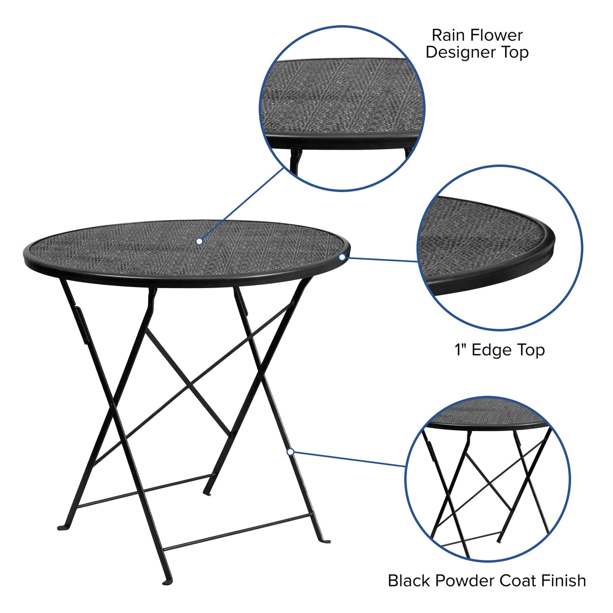 Black |#| 30inch Round Black Indoor-Outdoor Steel Folding Patio Table - Restaurant Table