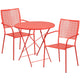 Coral |#| 30inch Round Coral Indoor-Outdoor Steel Folding Patio Table Set with 2 Chairs