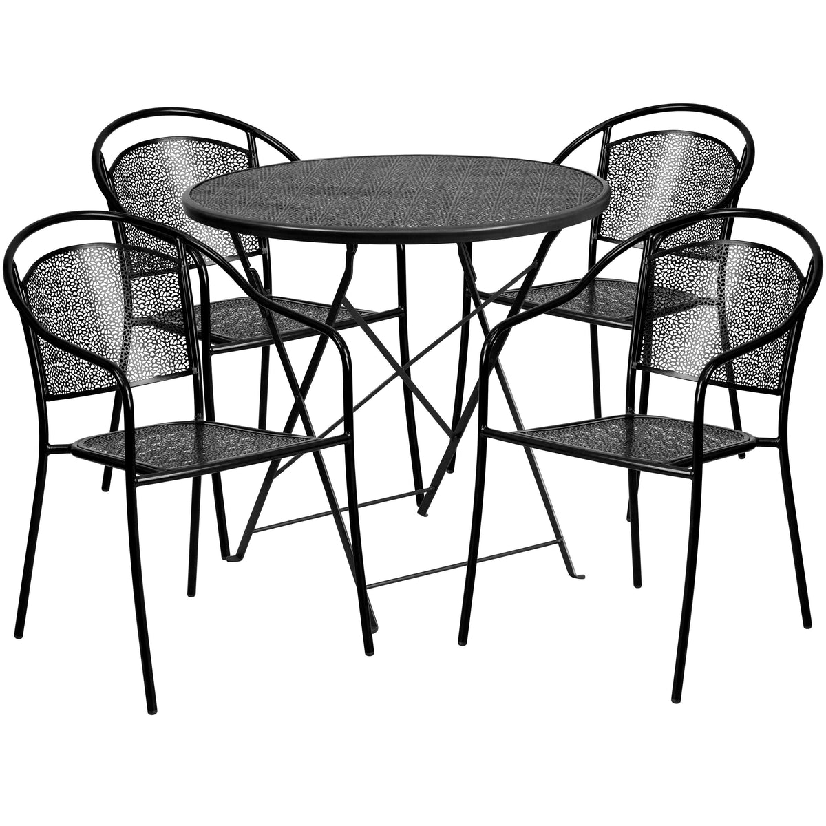 Black |#| 30inch Round Black Indoor-Outdoor Steel Folding Patio Table Set with 4 Chairs