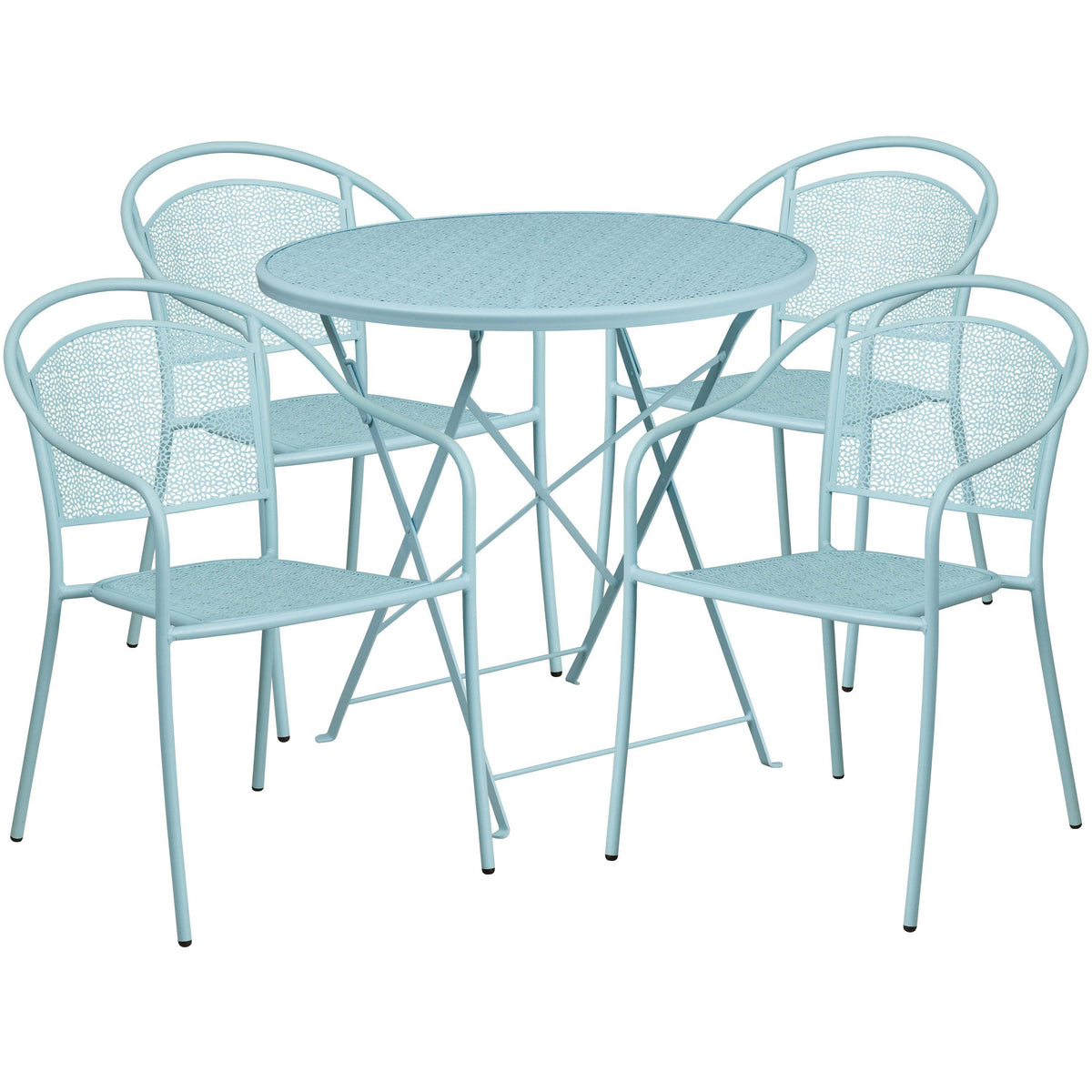 Sky Blue |#| 30inch Round Sky Blue Indoor-Outdoor Steel Folding Patio Table Set with 4 Chairs