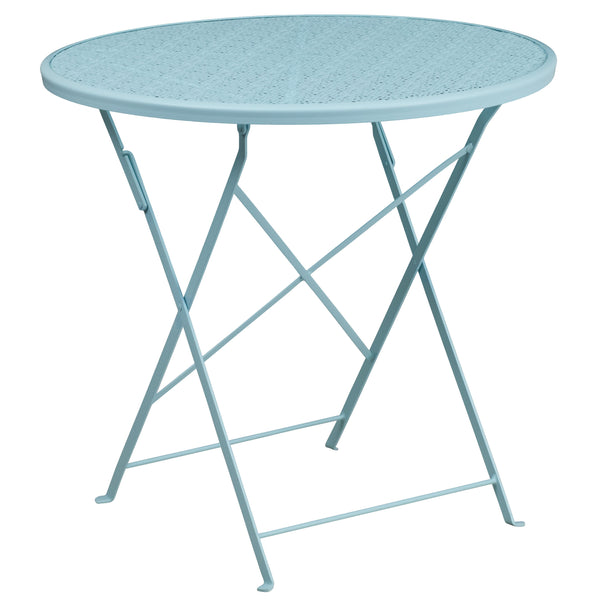 Sky Blue |#| 30inch Round Sky Blue Indoor-Outdoor Steel Folding Patio Table Set with 4 Chairs