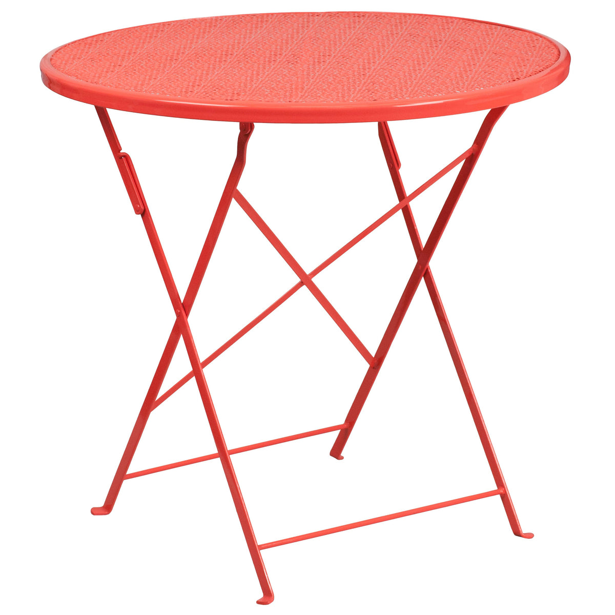 Coral |#| 30inch Round Coral Indoor-Outdoor Steel Folding Patio Table Set with 4 Chairs