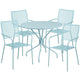 Sky Blue |#| 35.25inch RD Sky Blue Indoor-Outdoor Steel Patio Table Set w/4 Square Back Chairs