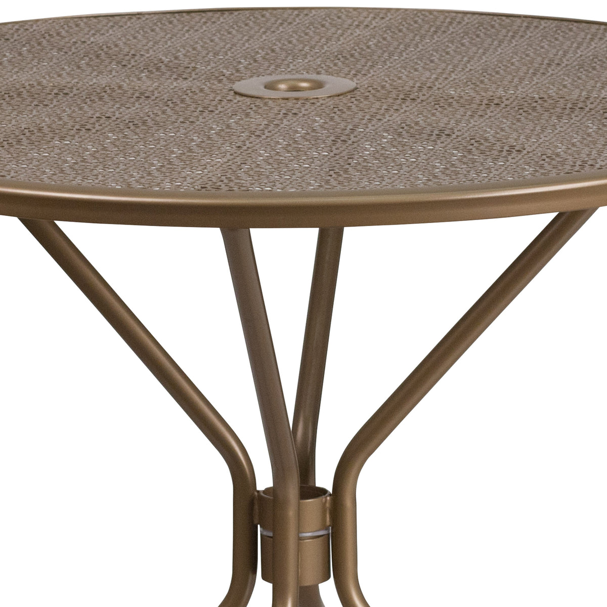 Gold |#| 35.25inch Round Gold Indoor-Outdoor Steel Patio Table-Umbrella Hole-Restaurant