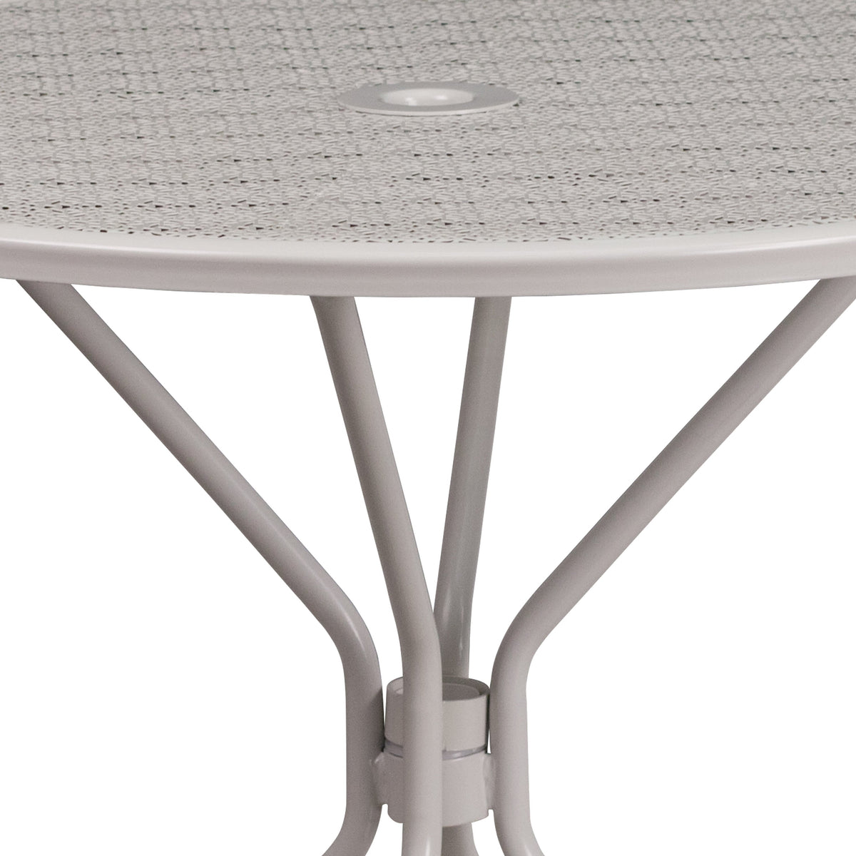 Light Gray |#| 35.25inch Round Lt Gray Indoor-Outdoor Steel Patio Table-Umbrella Hole-Restaurant