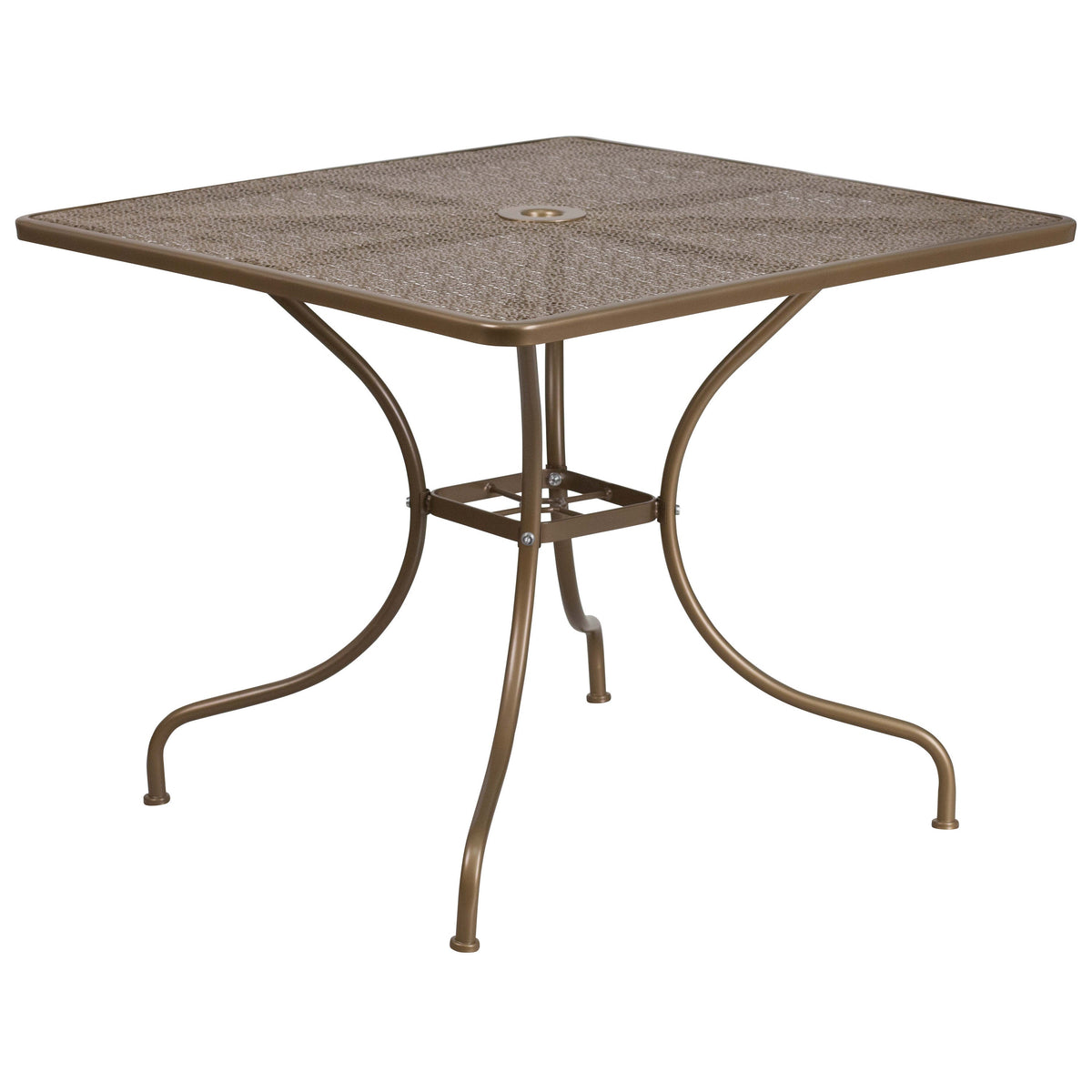 Gold |#| 35.5inch Square Gold Indoor-Outdoor Steel Patio Table Set w/ 2 Round Back Chairs