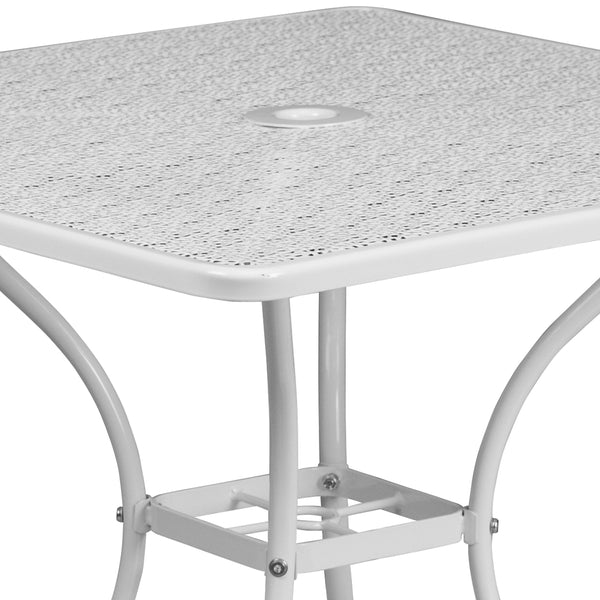 White |#| 35.5inch Square White Indoor-Outdoor Steel Patio Table-Umbrella Hole-Restaurant