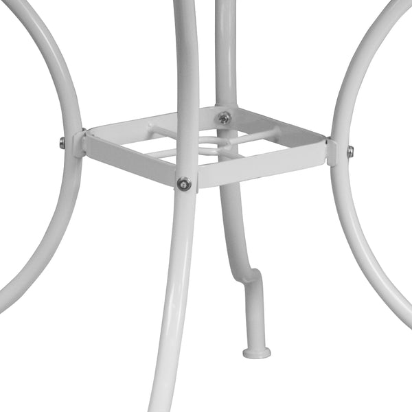 White |#| 35.5inch Square White Indoor-Outdoor Steel Patio Table-Umbrella Hole-Restaurant