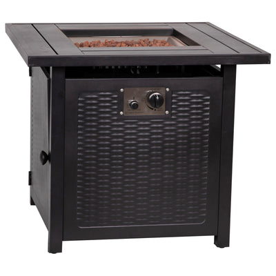 Olympia 50,000 BTU Outdoor Propane Gas Fire Pit Table with Stainless Steel Tabletop, Lid, Lava Rocks, and Steel Wicker Detail Base - View 1