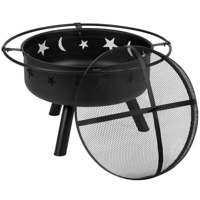 Round Wood Burning Firepit with Mesh Spark Screen - View 1