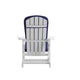 White/Blue |#| Indoor/Outdoor White Rocking Adirondack Chairs with Blue Cushions - Set of 2