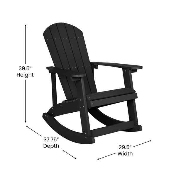 Black/Cream |#| Indoor/Outdoor Black Rocking Adirondack Chairs with Cream Cushions - Set of 2