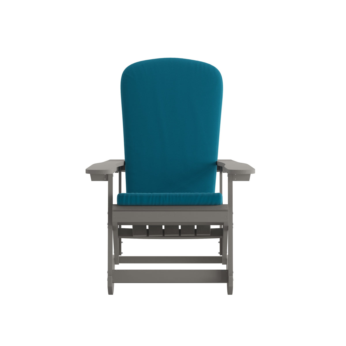 Gray/Teal |#| Indoor/Outdoor White Rocking Adirondack Chairs with Teal Cushions - Set of 2