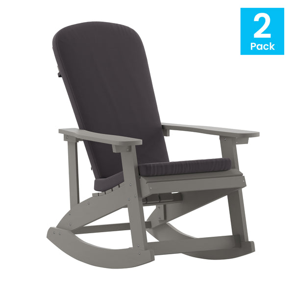 Gray |#| Indoor/Outdoor Gray Rocking Adirondack Chairs with Gray Cushions - Set of 2