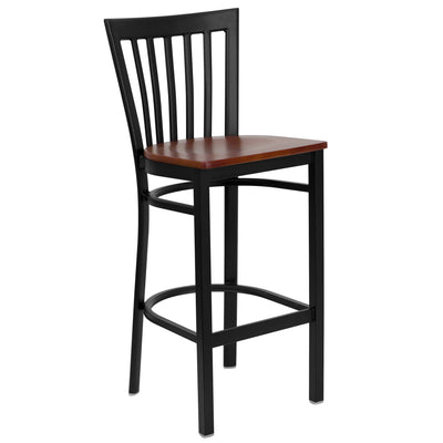 School House Back Metal Restaurant Barstool - View 1