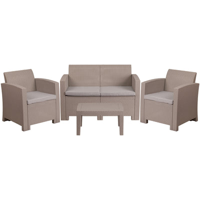 Seneca 4 Piece Outdoor Faux Rattan Chair, Loveseat and Table Set - View 1