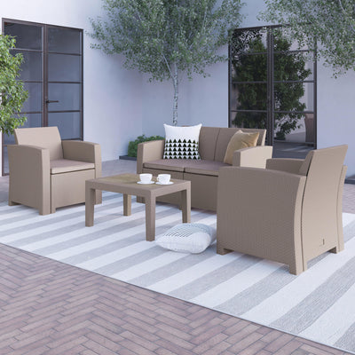 Seneca 4 Piece Outdoor Faux Rattan Chair, Loveseat and Table Set - View 2