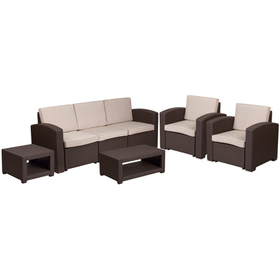 Seneca 5 Piece Outdoor Faux Rattan Chair, Sofa and Table Set - View 1