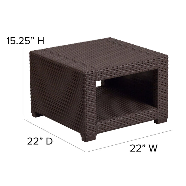 Chocolate Brown Faux Rattan End Table - Outdoor Accent Table - Patio Table