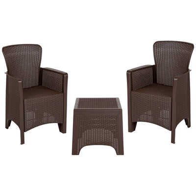 Seneca Faux Rattan Plastic Chair Set with Matching Side Table - View 1