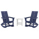 Navy/White |#| 2 Navy Modern Dual Slat Poly Resin Adirondack Rocking Chairs with 1 Side Table