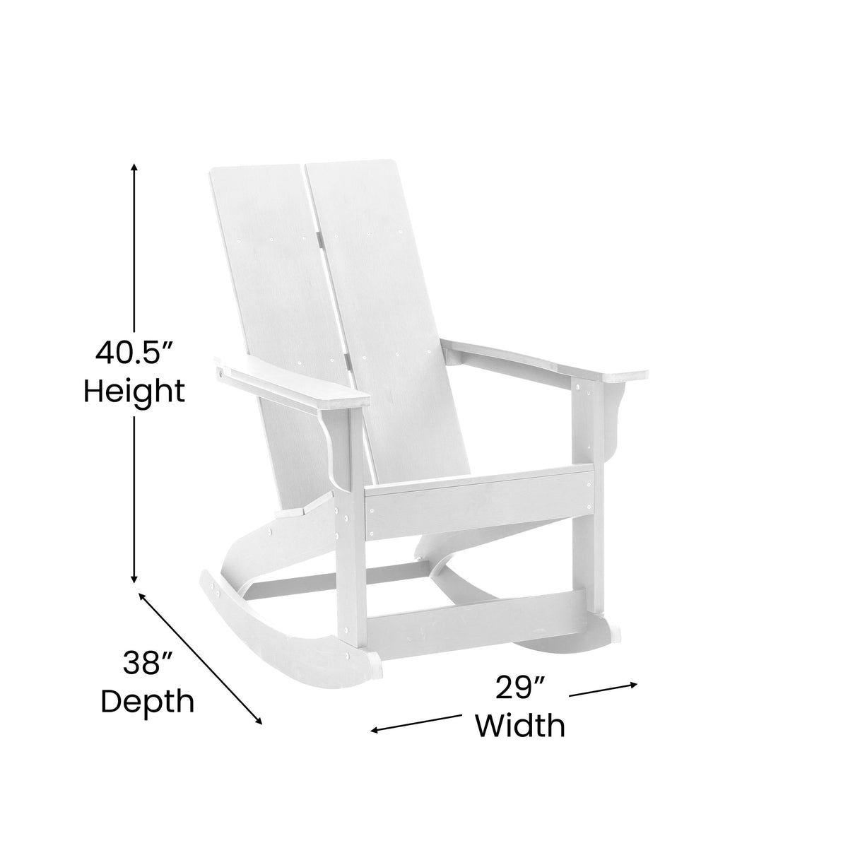 White |#| 2 White Modern Dual Slat Poly Resin Adirondack Rocking Chairs with 1 Side Table