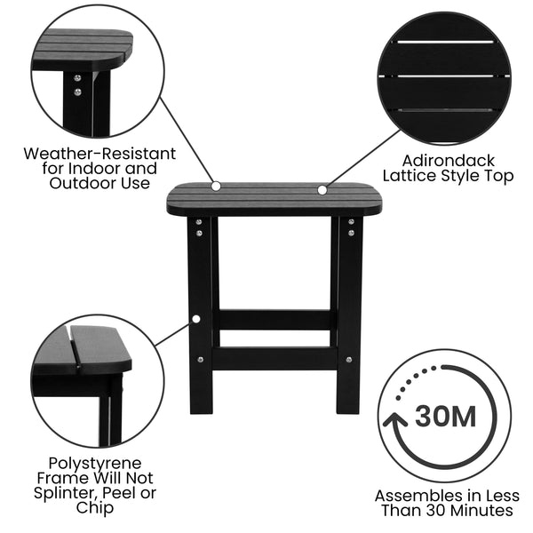 Black |#| 2 Black Modern Dual Slat Poly Resin Adirondack Rocking Chairs with 1 Side Table