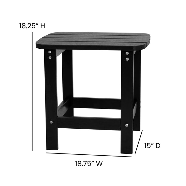 Black |#| 2 Black Modern Dual Slat Poly Resin Adirondack Rocking Chairs with 1 Side Table