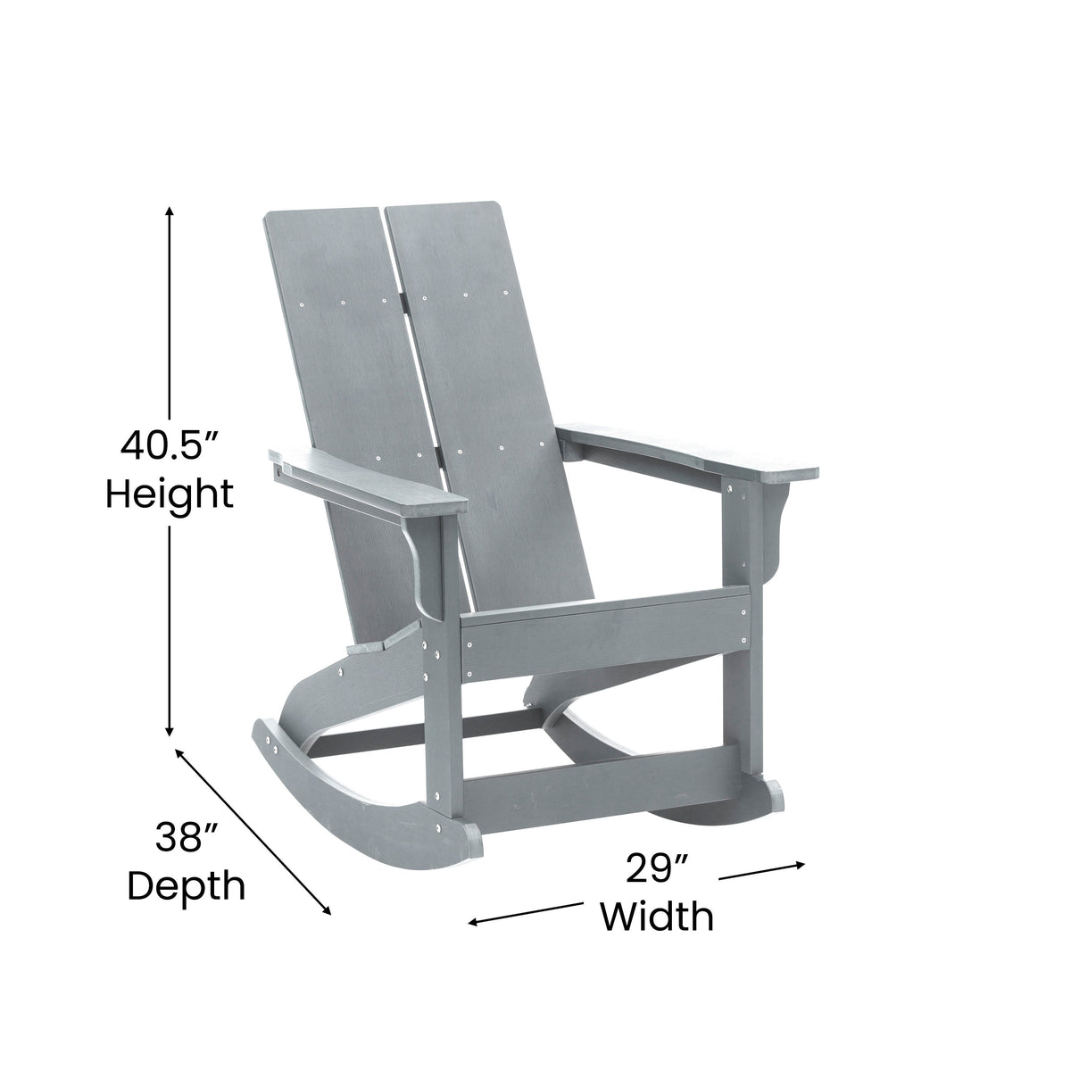 Gray |#| 2 Gray Modern Dual Slat Poly Resin Adirondack Rocking Chairs with 1 Side Table