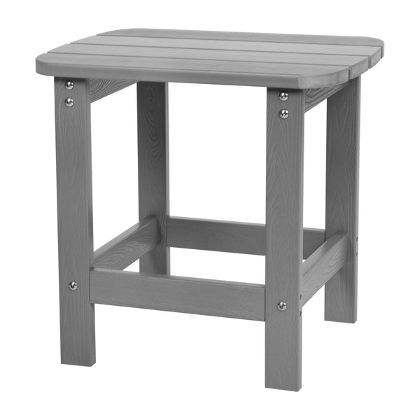 Gray |#| 2 Gray Modern Dual Slat Poly Resin Adirondack Rocking Chairs with 1 Side Table