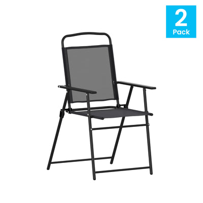 Set of 2 Mystic Folding Patio Sling Chairs, Outdoor Textilene Lawn Chairs with Armrests - View 2