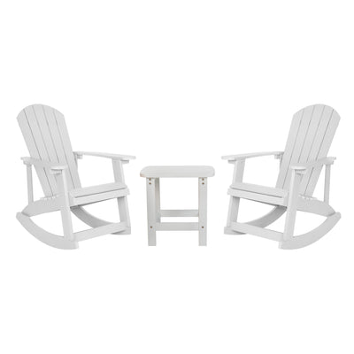 Set of 2 Savannah All-Weather Poly Resin Wood Adirondack Rocking Chairs with Side Table - View 1