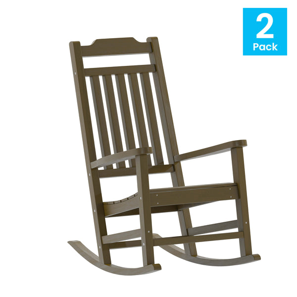 Mahogany |#| 2 PK All-Weather Rocking Chair in Mahogany Faux Wood - Patio and Yard Furniture