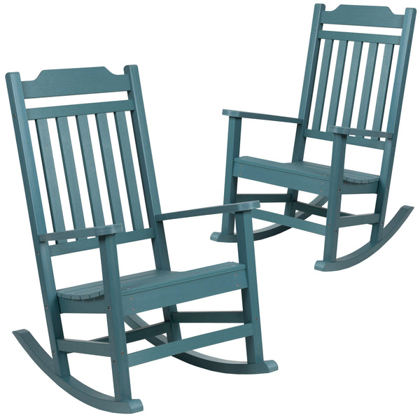 Teal |#| 2 Pack All-Weather Rocking Chair in Teal Faux Wood - Patio and Yard Furniture