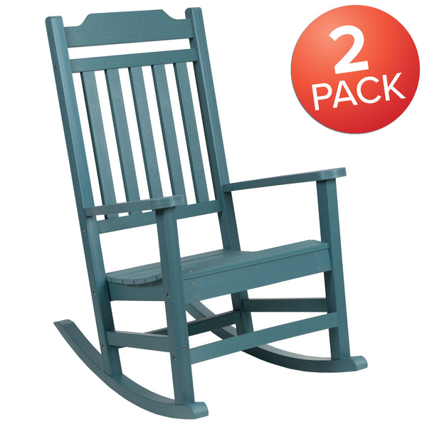 Teal |#| 2 Pack All-Weather Rocking Chair in Teal Faux Wood - Patio and Yard Furniture