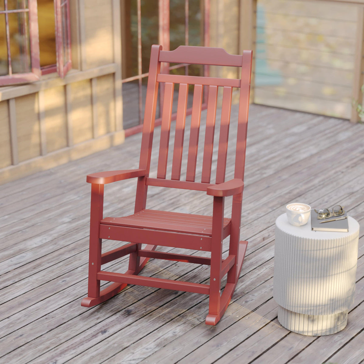 Red |#| 2 Pack All-Weather Rocking Chair in Red Faux Wood - Patio and Yard Furniture