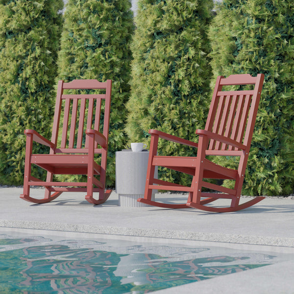 Red |#| 2 Pack All-Weather Rocking Chair in Red Faux Wood - Patio and Yard Furniture