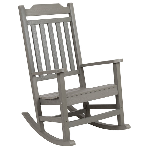 Gray |#| 2 Pack All-Weather Rocking Chair in Gray Faux Wood - Patio and Yard Furniture