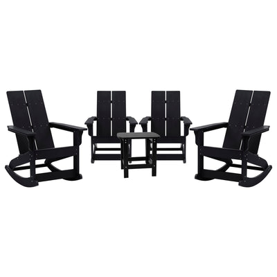 Set of 4 Finn Modern Commercial Grade All-Weather 2-Slat Poly Resin Rocking Adirondack Chairs with Matching Side Table - View 1