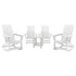 Set of 4 Finn Modern Commercial Grade All-Weather 2-Slat Poly Resin Rocking Adirondack Chairs with Matching Side Table