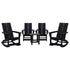 Set of 4 Finn Modern Commercial Grade All-Weather 2-Slat Poly Resin Rocking Adirondack Chairs with Matching Side Table