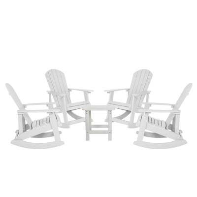 Set of 4 Savannah All-Weather Poly Resin Wood Adirondack Rocking Chairs with Side Table - View 1