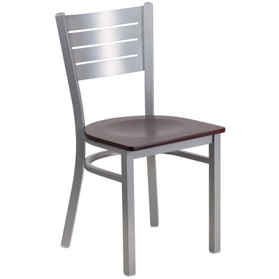 Silver Slat Back Metal Restaurant Chair - View 1