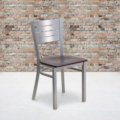 Silver Slat Back Metal Restaurant Chair - View 2