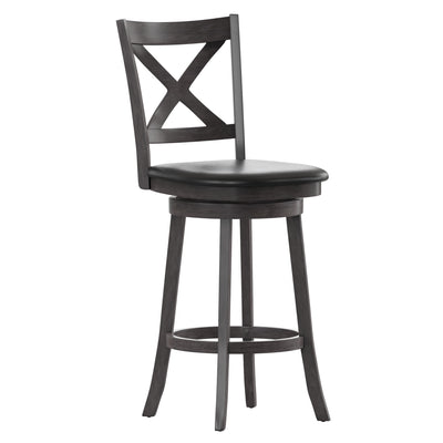 Sora 30" Classic Wooden Crossback Swivel Bar Height Pub Stool with Upholstered Padded Seat and Integrated Footrest - View 1